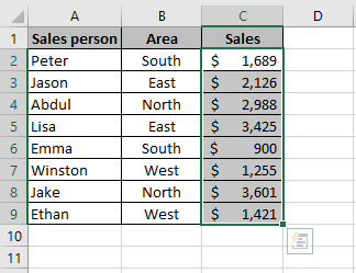 An Excel formula that shows how to sum a column in Excel using the Excel status bar