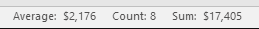 Excel status bar which shows the result of a sum of a column using the Excel status bar