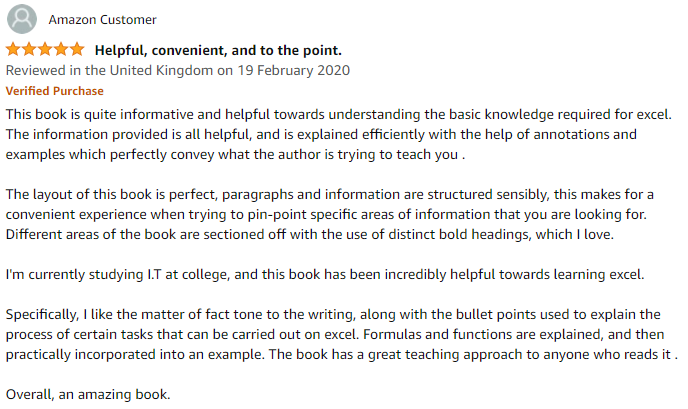 Amazon review of the Excel Formulas and Functions book series written by Harjit Suman