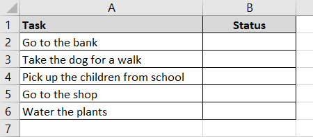 A to-do list is showing which has been created in Excel.