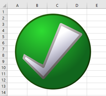 A green circle with a white tick mark has been inserted in Excel from online pictures.