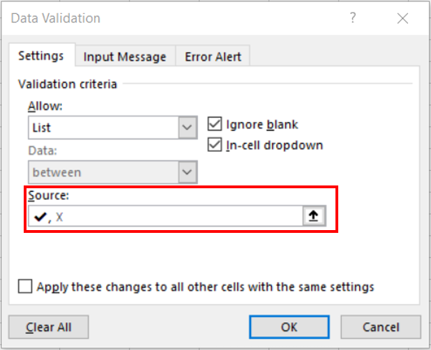 Add a tick/ cross into your Excel Data Validation •