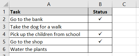 Tick marks have been inserted in column B in Excel when a user double-clicks a cell.